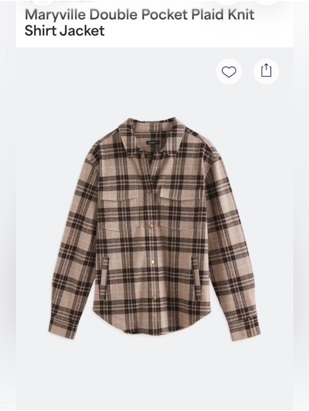 NWT! Flag & Anthem- Maryville Plaid Button-Down Shirt Jacket - Taupe Brown